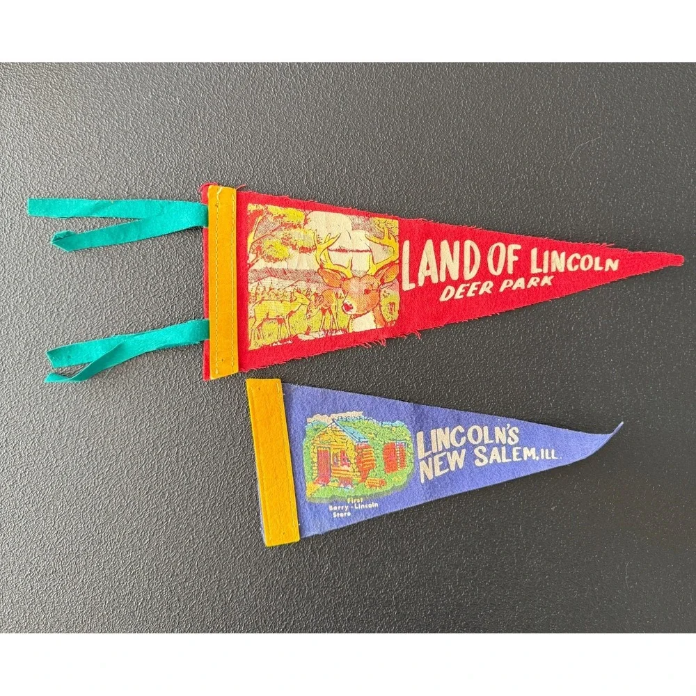 Vtg Felt Souvenir Pennant Lincoln's New Salem Illinois Land Of Lincoln Deer Park
